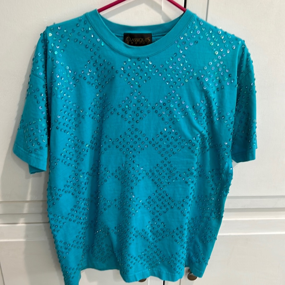Nordstrom oversized Turquoise Sequin T with matching leggings